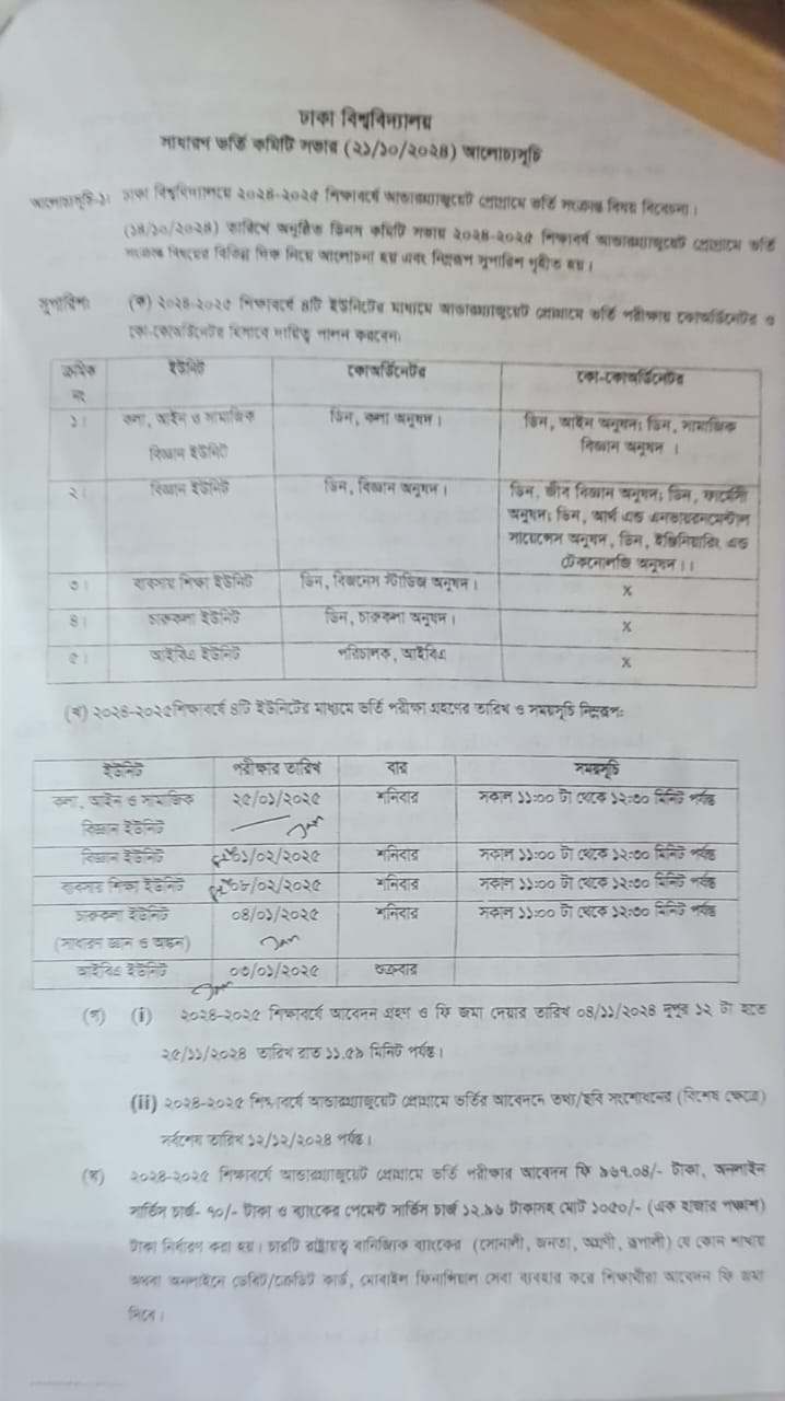 ঢাকা বিশ্ববিদ্যালয় ভর্তি নোটিশ ও আবেদন যোগ্যতা